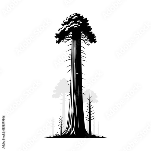 Bold Minimalist Sequoia Tree Silhouette Sketch for Giant Redwood and National Park Themes
