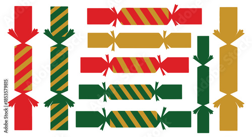 a collection of brightly colored christmas crackers displayed in a repeating pattern a festive silhouette