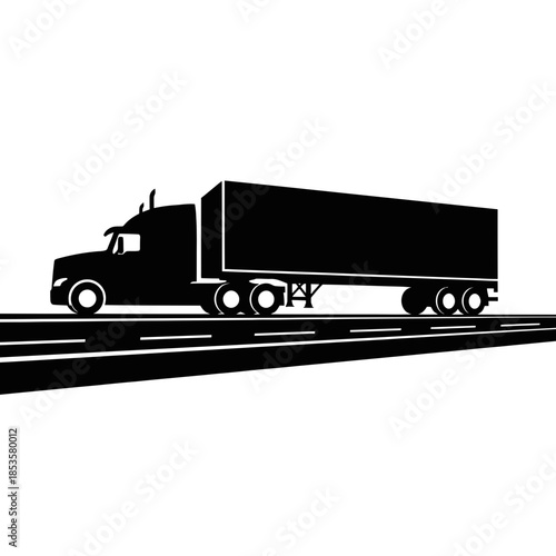 Semi Truck Driving on Road Silhouette for Commercial Freight and Global Logistics Transportation