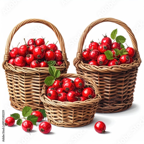 Wicker baskets brimming with ripe, red berries