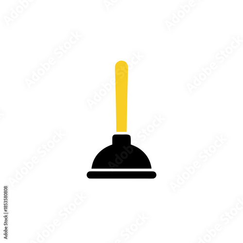Vector illustration of a plunger with a yellow handle on a white background, representing a plumbing tool