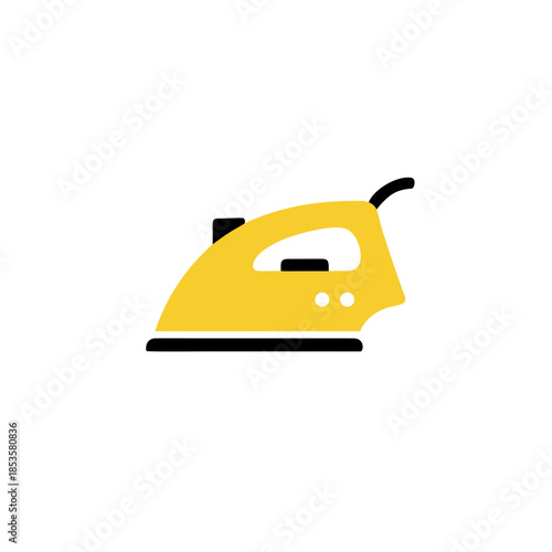 Yellow and black steam iron illustration on a white background, suitable for home appliance or laundry service themes