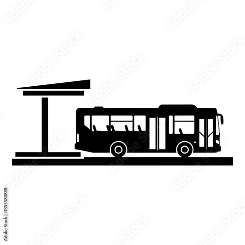City Bus at Bus Stop Silhouette for Urban Public Transportation and Commuter Travel Graphics