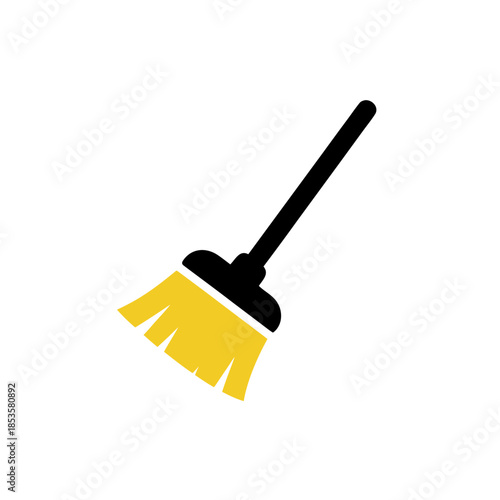 A clean, vibrant vector graphic of a household cleaning broom with a bright yellow brush and a black handle, ideal for icons, service branding, and domestic chore visuals