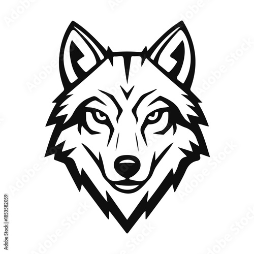 Stylized wolf head logo in bold monochrome lines, modern and minimal design, clean silhouette. wolf logo, wolf head, animal logo, wild symbol