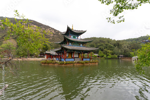 The Beautiful Moon Embracing Pavilion in Dayan old town ,Lijiang, China
