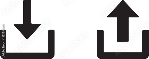 Upload and download icons set for data transfer, cloud storage, sync, and file sharing interfaces.