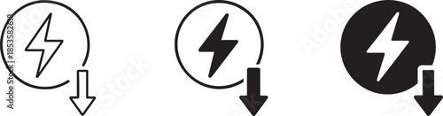 Energy reduction vector icons set for power saving, efficiency, sustainability, and eco friendly concepts.