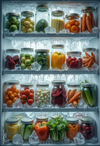 Winter food preservation with frozen vegetables stored in freezer