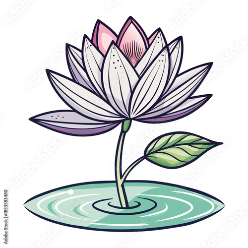 Beautiful Lotus Flower on Water with Delicate Petals and Leaves beautiful lotus flower on