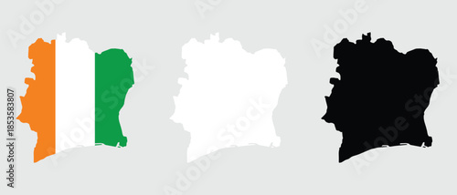 Ivory Coast Map Silhouette with National Flag Colors – Côte d’Ivoire Vector Illustration