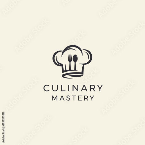 Elegant culinary logo featuring chefs hat and utensils for restaurant branding.