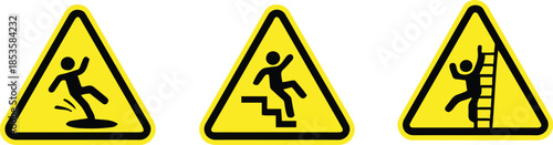 Caution Sign Set – Wet Floor, Stairs and Ladder Fall Hazard Icons