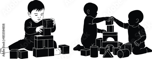 Children playing with building blocks a simple illustration of childhood joy
