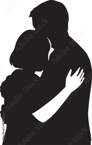 silhouette of a young couple huging
