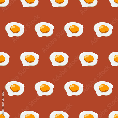 Vector Seamless Pattern with Fried Egg. Healthy Breakfast, Protein Food Print