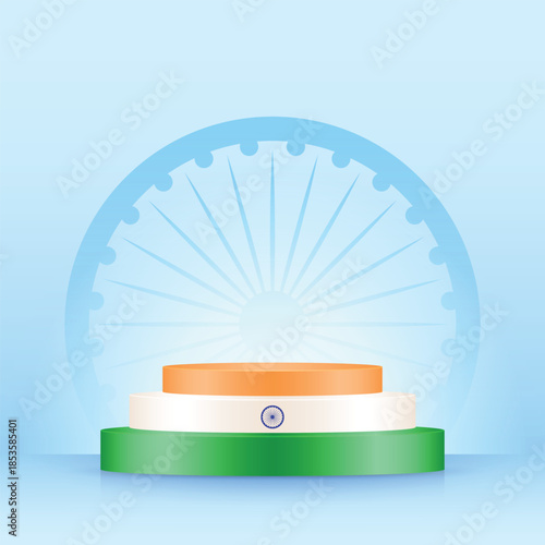 Festive Indian podium with tricolour and Ashoka chakra vector background for Republic Day