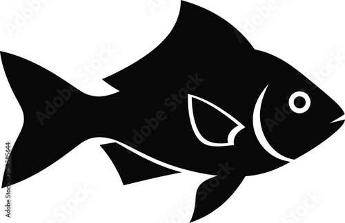 Simple black silhouette of a fish with a rounded body and tail fin