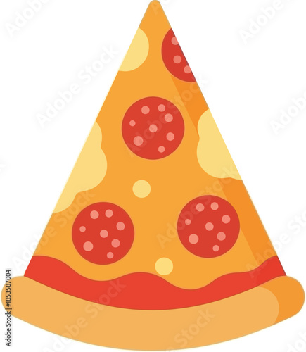 A single slice of pepperoni pizza with a golden crust is displayed