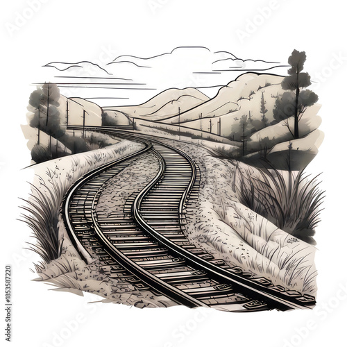 Winding railway tracks through a landscape
