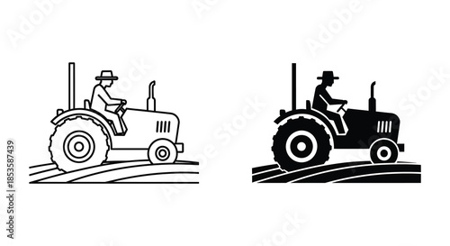 Two contrasting views of a farmer driving a tractor across a field a striking silhouette
