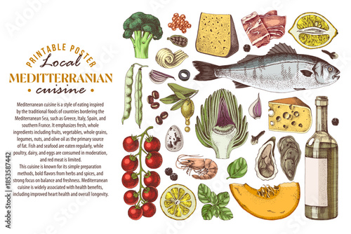 Mediterranean food vector hand drawn collection.
