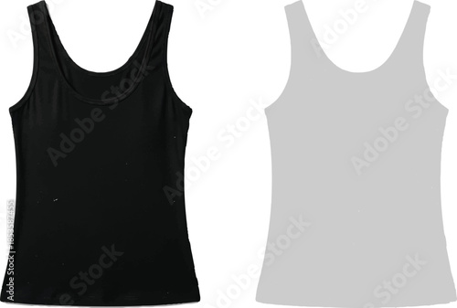 Minimalist fashion apparel featuring a cotton black t-shirt and white t-shirt isolated on white as stylish textile garments for casual wear