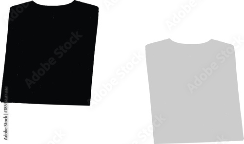 A clean 3D template of a black and white t-shirt design with a curled corner and empty frame space for a business message image.