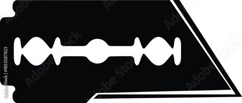 A simple black silhouette of a double edged safety razor blade