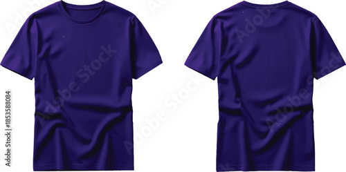 Front view of a blank blue cotton t-shirt isolated on a white background, a casual short sleeve garment template for apparel fashion design