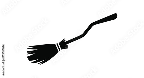 A simple depiction of a traditional broom presented in a striking black silhouette