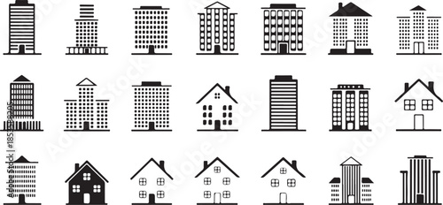 Collection of Building Icons and Silhouettes Keywords: buildings, architecture, houses