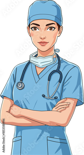 Professional Female Surgeon with Stethoscope standing confidently