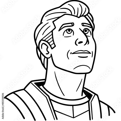 Heroic Character Looking Upward in a Bold and Inspiring Way heroic character looking upward in