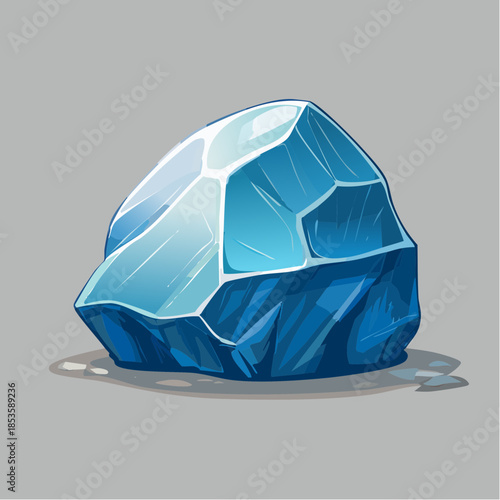 Cartoon illustration of a blue crystal or gemstone with a faceted surface.