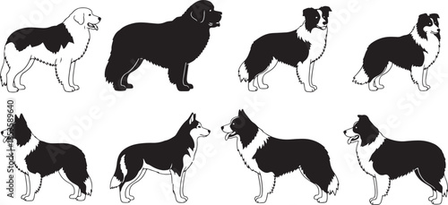 Assortment of large dog breed silhouettes dogs newfoundland