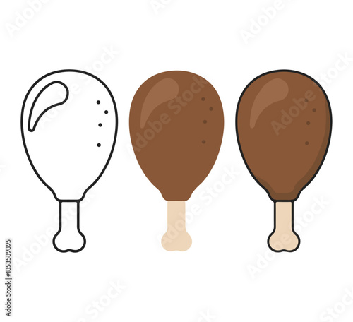fried chicken leg drumstick icons set flat vector food design