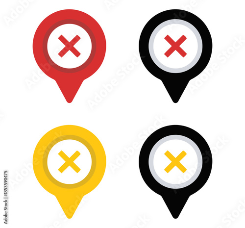 cross mark location pin icons set flat vector cancel design