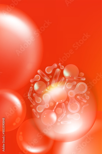 Probiotic and Hyaluronic acid skin solutions ad, red collagen, and vitamin serum drop with cosmetic advertising background ready to use illustration vector.	