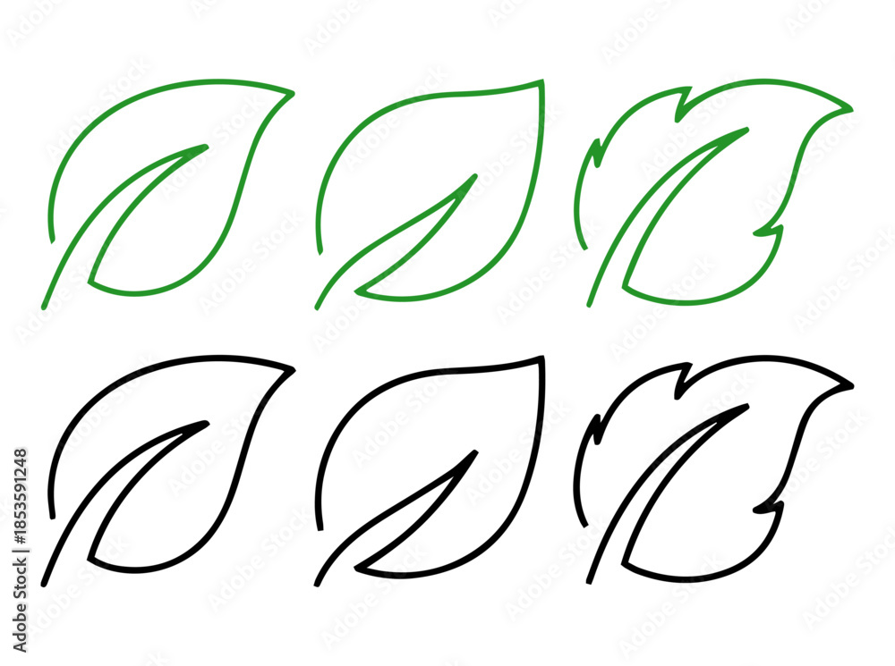 Fototapeta premium simple green and black leaf icons set flat vector nature design