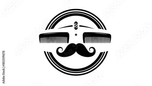Barbershop Logo Design Featuring Mustache and Combs.