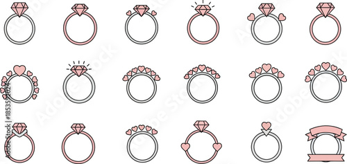 Variety of engagement and wedding ring settings with different metal and gemstone combinations