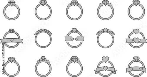 Twelve different vintage style ring designs with various embellishments and details