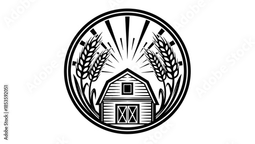 Rustic Barn and Wheat Emblem Logo Design.