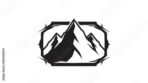 Stylized Mountain Peak Emblem Black and White Graphic.