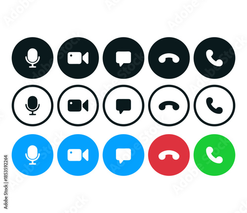 video call and audio communication icons set flat vector design