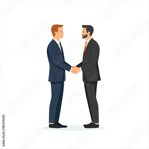 Businessmen shaking hands.  Two professional men in suits, standing and shaking hands.  Formal, cordial