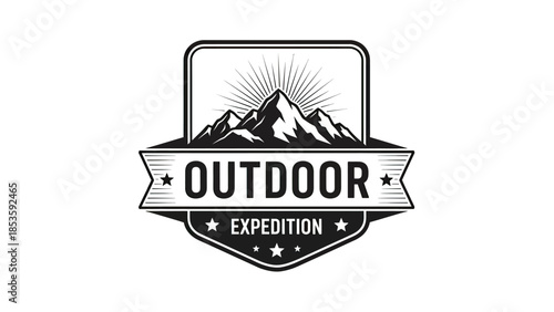Vintage Outdoor Expedition Mountain Logo Emblem.