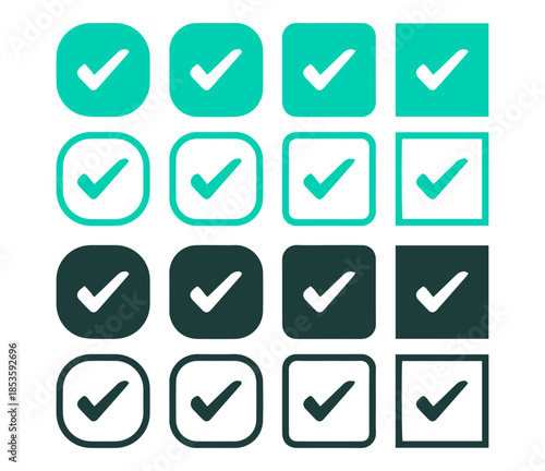 square checkmark validation icons set flat vector button design