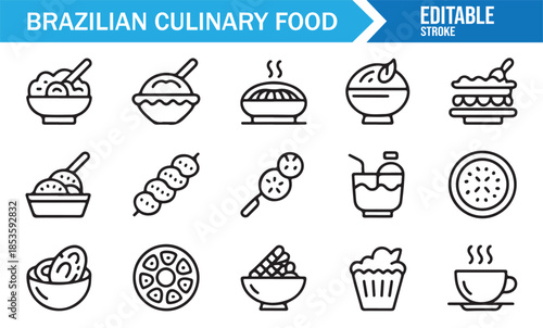 Brazilian culinary food outline icons set